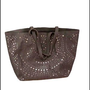 Laser Cut Gray Tote / stains shown